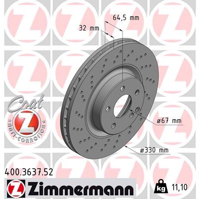 Слика на кочионен диск ZIMMERMANN SPORT BRAKE DISC COAT Z 400.3637.52 за Mercedes GLK-class (x204) 200 CDI (204.901) - 143 коњи дизел