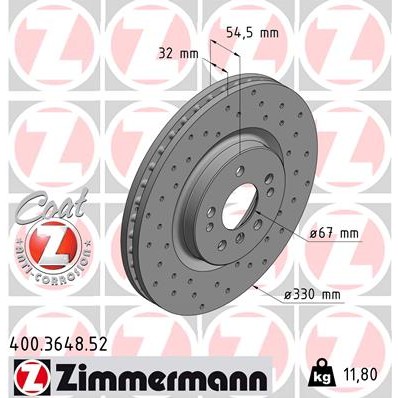 Слика на кочионен диск ZIMMERMANN SPORT BRAKE DISC COAT Z 400.3648.52 за Mercedes R-class (w251,v251) R 300 (251.054, 251.154) - 231 коњи бензин