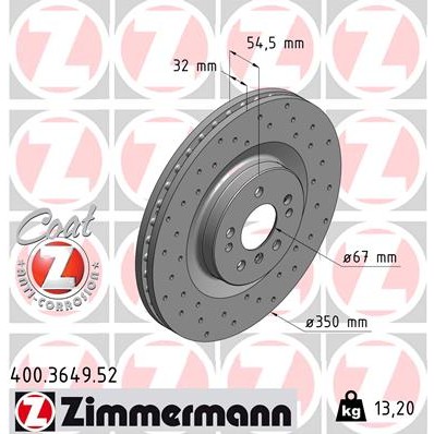 Слика на кочионен диск ZIMMERMANN SPORT BRAKE DISC COAT Z 400.3649.52 за Mercedes R-class (w251,v251) R 320 CDI 4-matic (251.125) - 211 коњи дизел