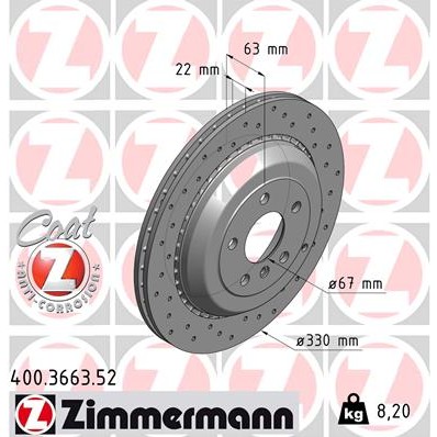 Слика на кочионен диск ZIMMERMANN SPORT BRAKE DISC COAT Z 400.3663.52 за Mercedes R-class (w251,v251) R 280 CDI 4-matic (251.020) - 190 коњи дизел
