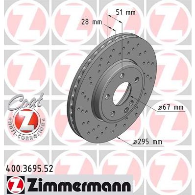 Слика на кочионен диск ZIMMERMANN SPORT BRAKE DISC COAT Z 400.3695.52 за Mercedes GLA-class (x156) GLA 200 CDI (156.908) - 136 коњи дизел