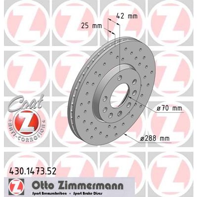 Слика на кочионен диск ZIMMERMANN SPORT BRAKE DISC COAT Z 430.1473.52 за Opel Speedster 2.2 - 147 коњи бензин