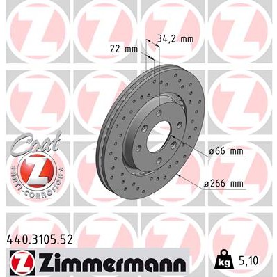 Слика на кочионен диск ZIMMERMANN SPORT BRAKE DISC COAT Z 440.3105.52 за Citroen C-Elysee 1.6 BlueHDi 100 - 99 коњи дизел