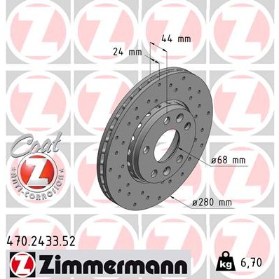 Слика на кочионен диск ZIMMERMANN SPORT BRAKE DISC COAT Z 470.2433.52 за Renault Fluence (L30) 1.5 dCi (L30B) - 106 коњи дизел