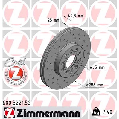 Слика на кочионен диск ZIMMERMANN SPORT BRAKE DISC COAT Z 600.3221.52 за Skoda Laura (1Z3) 1.6 LPG - 102 коњи Бензин/Автогаз (LPG)