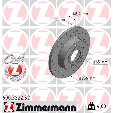 Слика на кочионен диск ZIMMERMANN SPORT BRAKE DISC COAT Z 600.3222.52 за Audi A3 (8P1) 2.0 TDI 16V - 140 коњи дизел
