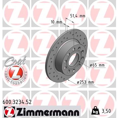 Слика на кочионен диск ZIMMERMANN SPORT BRAKE DISC COAT Z 600.3234.52 за Skoda Laura (1Z3) 1.4 - 80 коњи бензин