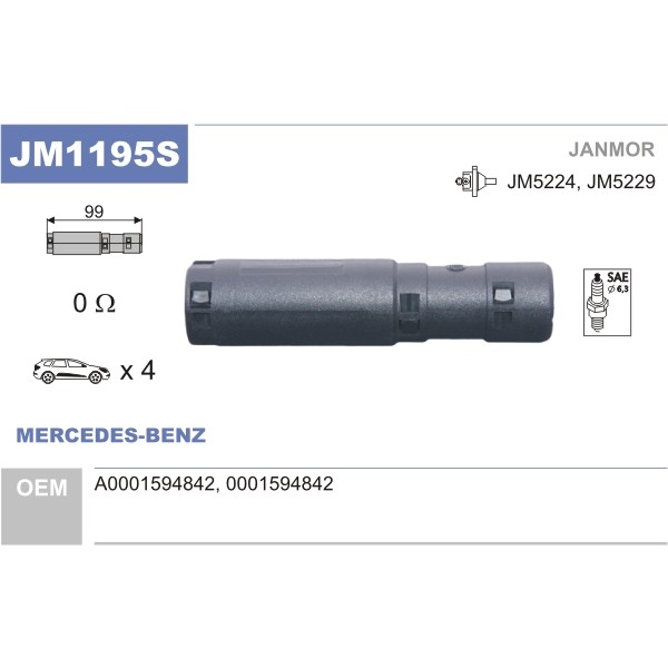 Слика на лула за свеќица JANMOR JM1195S за Mercedes C-class Sports Coupe (CL203) C 200 Kompressor (203.742) - 163 коњи бензин