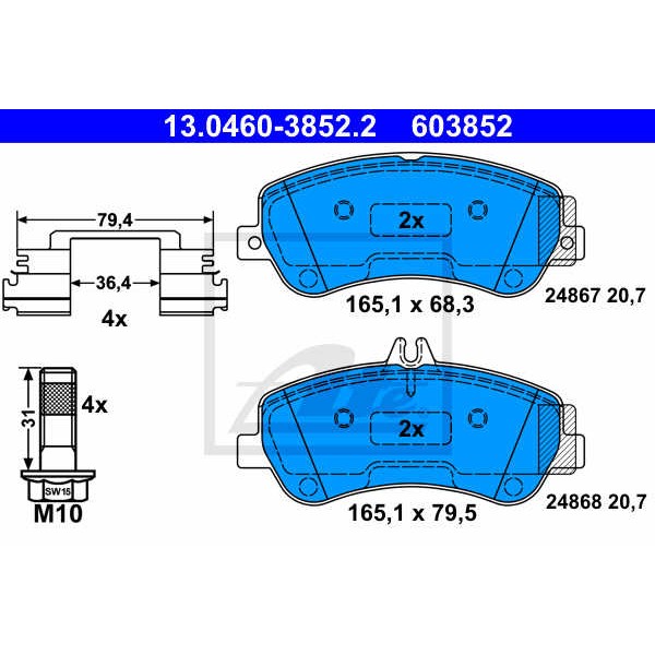 Слика на плочки ATE 13.0460-3852.2 за Mercedes GLK-class (x204) 220 CDI 4-matic (204.984) - 163 коњи дизел