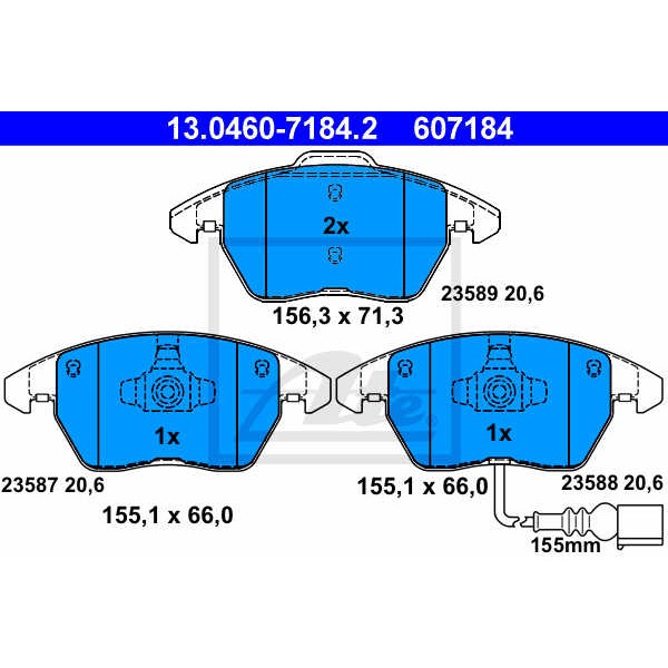 Слика на плочки ATE 13.0460-7184.2 за Audi A3 (8P1) 2.0 TDI 16V - 140 коњи дизел