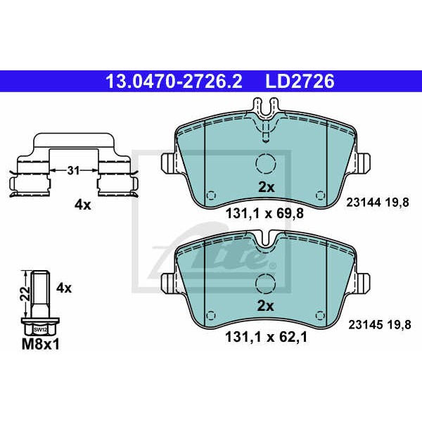 Слика на плочки ATE Ceramic 13.0470-2726.2 за Mercedes C-class Estate (s203) C 200 Kompressor (203.245) - 163 коњи бензин