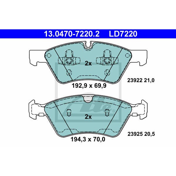 Слика на плочки ATE Ceramic 13.0470-7220.2 за Mercedes R-class (w251,v251) R 320 CDI 4-matic (251.125) - 211 коњи дизел
