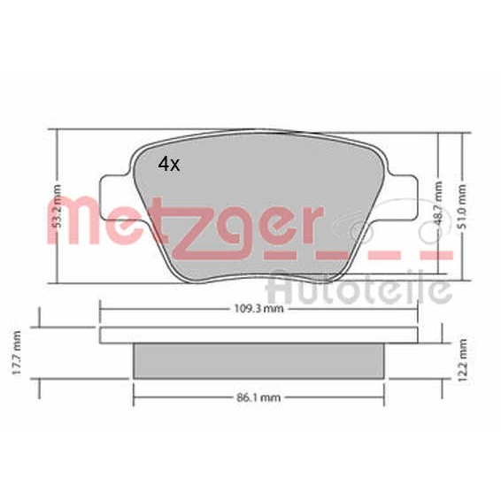 Слика на плочки METZGER 1170106 за VW EOS (1F7,1F8) 2.0 TDI 16V - 140 коњи дизел