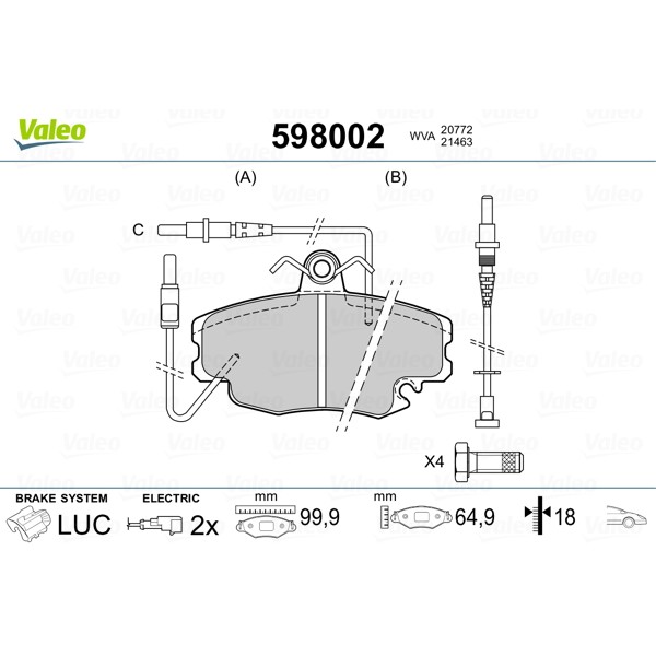 Слика на плочки VALEO 598002 за Dacia Sandero 1.4 MPI LPG - 72 коњи Бензин/Автогаз (LPG)