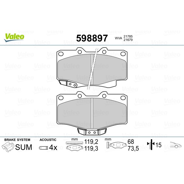 Слика на плочки VALEO 598897 за VW Taro 2.4 D - 80 коњи дизел