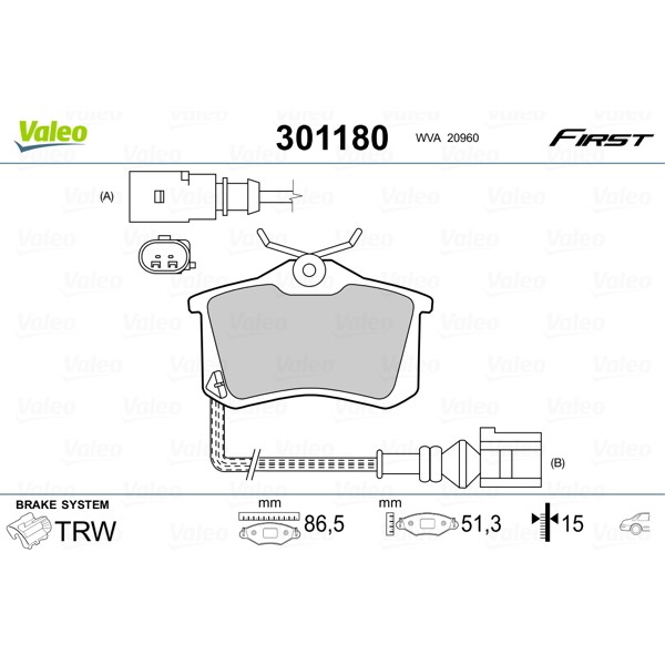 Слика на плочки VALEO FIRST 301180 за VW Vento Sedan (1H2) 2.0 - 115 коњи бензин