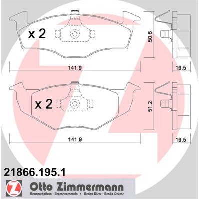 Слика на плочки ZIMMERMANN 21866.195.1 за VW Vento Sedan (1H2) 1.9 D - 65 коњи дизел