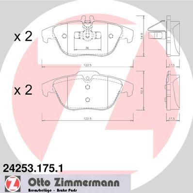 Слика на плочки ZIMMERMANN 24253.175.1 за Mercedes GLK-class (x204) 200 CDI (204.901) - 143 коњи дизел