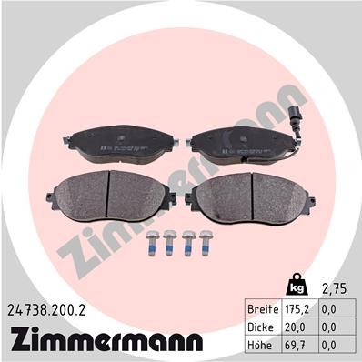 Слика на плочки ZIMMERMANN 24738.200.2 за Audi Q2 (GAB) 1.4 TFSI - 150 коњи бензин