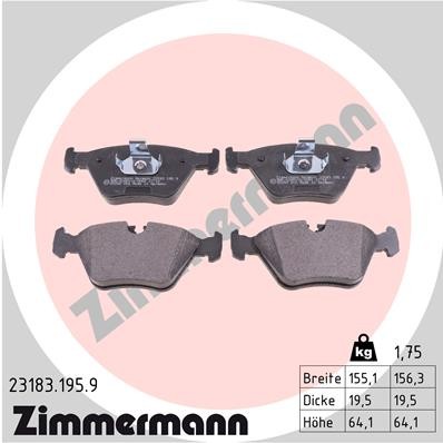 Слика на плочки ZIMMERMANN pb:z 23183.195.9 за BMW 3 Sedan E46 330 d - 184 коњи дизел