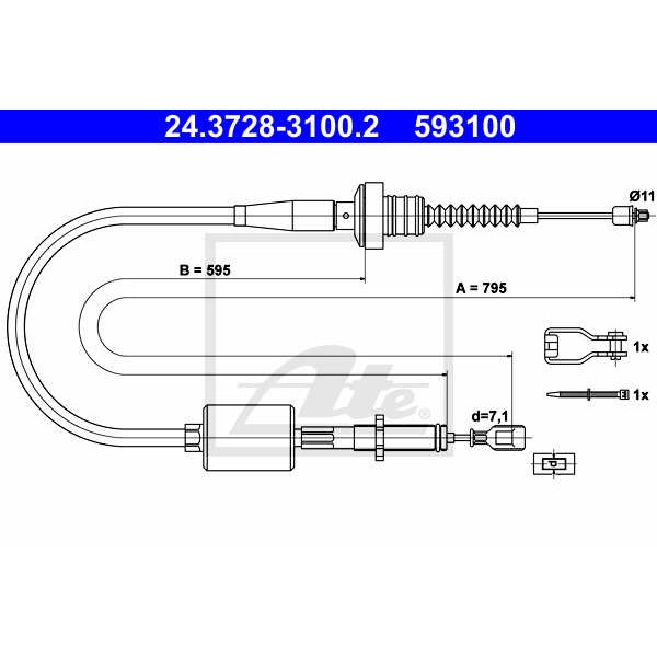 Слика на сајла, кумплуг ATE 24.3728-3100.2 за Hyundai Atos (MX) 1.0 i - 58 коњи бензин