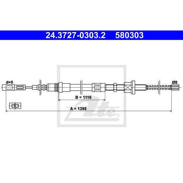Слика на Сајла за рачна кочница ATE 24.3727-0303.2 за Citroen AX Hatchback ZA 1.3 Sport - 95 коњи бензин