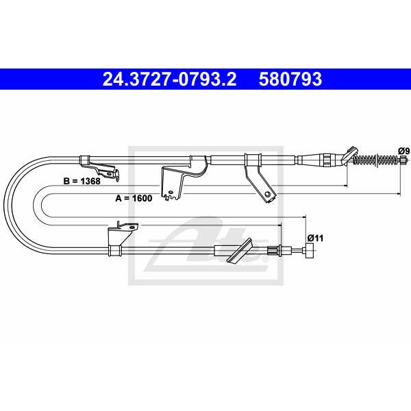Слика на сајла за рачна кочница ATE 24.3727-0793.2 за Suzuki Splash 1.0 - 65 коњи бензин