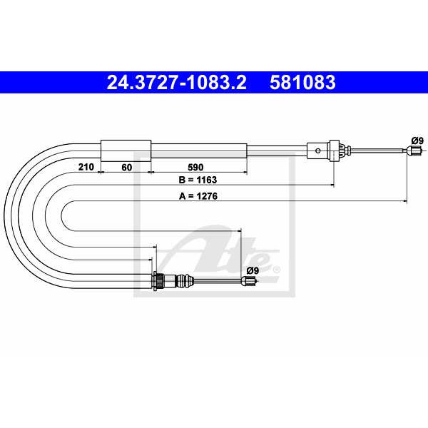 Слика на сајла за рачна кочница ATE 24.3727-1083.2 за Renault Modus 1.5 dCi (FP0E, JP0E) - 65 коњи дизел