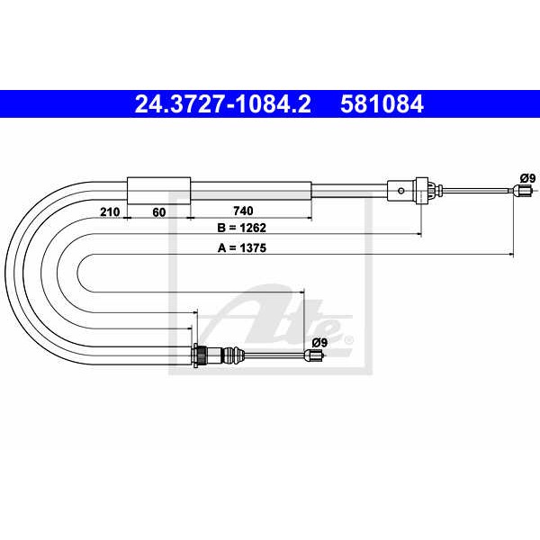 Слика на сајла за рачна кочница ATE 24.3727-1084.2 за Renault Modus 1.5 dCi (JP02) - 103 коњи дизел