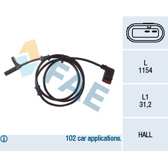Слика на Сензор ABS FAE 78028 за Mercedes C-class Estate (s203) C 230 Kompressor (203.240) - 192 коњи бензин