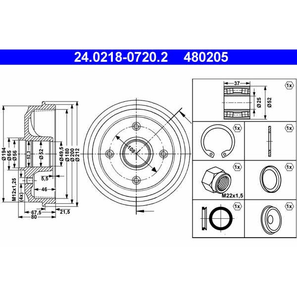 Слика на Сопирачки барабан ATE 24.0218-0720.2 за Citroen AX Hatchback ZA 1.4 GTi - 90 коњи бензин