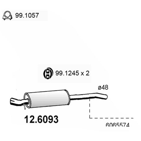 Слика на среден издувен лонец ASSO 12.6093 за Fiat Multipla 186 1.6 16V Bipower (186AXC1A) - 103 коњи Бензин/Метан (CNG)