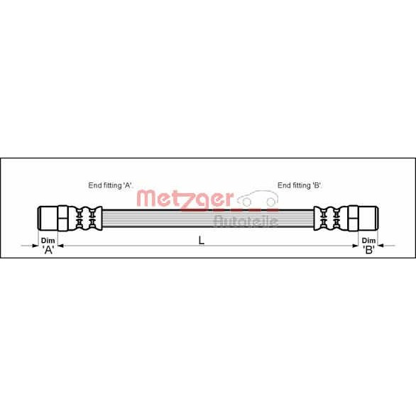 Слика на црево за кочница METZGER 4113671 за Volvo S70 Saloon (P80) 2.5 Bifuel - 144 коњи Бензин/Метан (CNG)