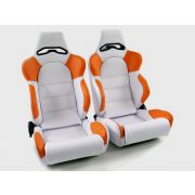 Слика на Спортски седишта комплет 2 бр. Edition 1 еко кожа бели/портокалови FK Automotive DP001