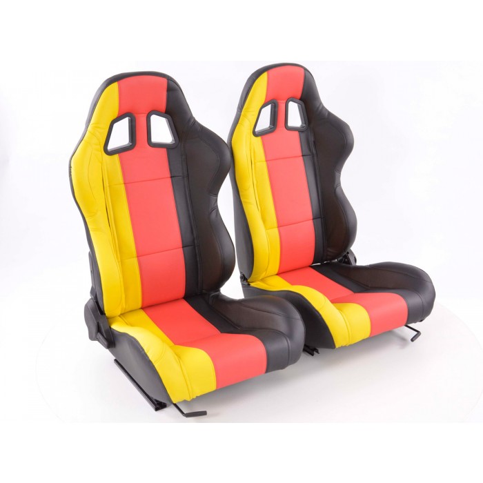 Слика на Спортски седишта комплет 2 бр. Germany еко кожа црни/црвени //жолти FK Automotive FKRSE12051