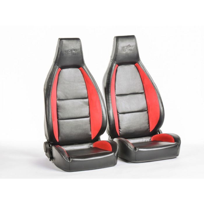 Слика на Спортски седишта комплет 2 бр. Hamburg еко кожа црни/црвени FK Automotive FKRSE18027 за  Dacia Solenza 1.9 D - 63 kоњи дизел