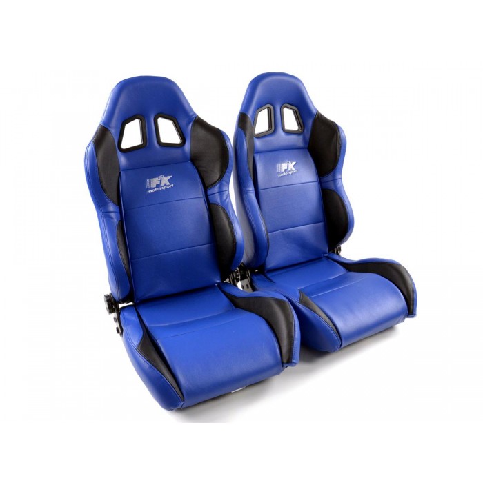 Слика на Спортски седишта комплет 2 бр. Houston еко кожа плави/црни шев плави FK Automotive FKRSE010047