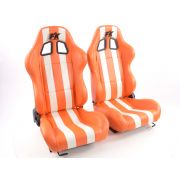 Слика на Спортски седишта комплет 2 бр. Indianapolis еко кожа портокалови/бели FK Automotive FKRSE010189
