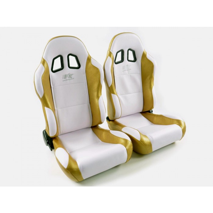 Слика на Спортски седишта комплет 2 бр. Miami еко кожа бели златни FK Automotive FKRSE010069 за  Alfa Romeo MITO (955) 1.4 - 95 kоњи бензин