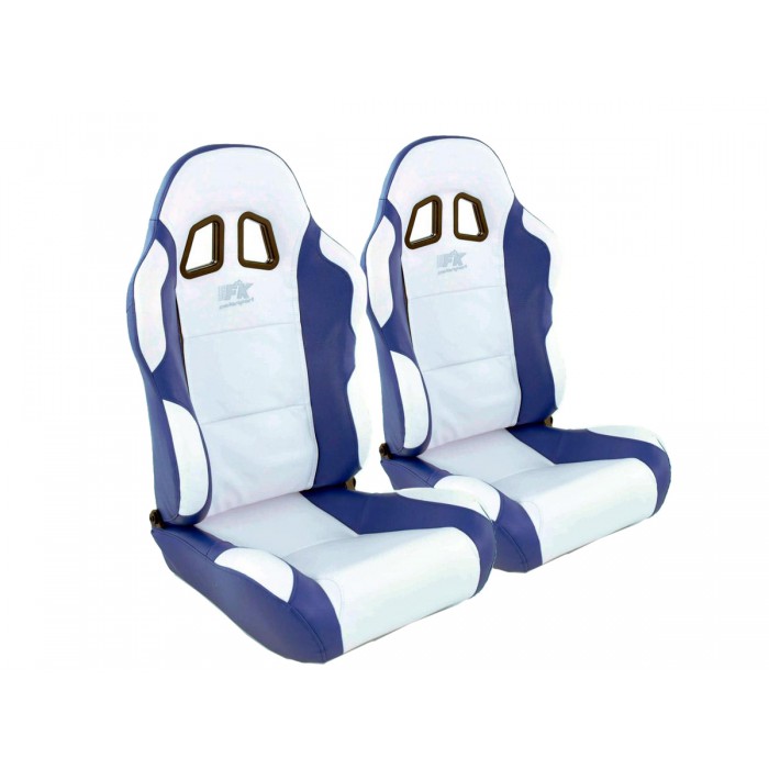 Слика на Спортски седишта комплет 2 бр. Miami еко кожа бели/плави FK Automotive FKRSE010063 за  Daewoo Lemans 1.5 - 88 kоњи бензин