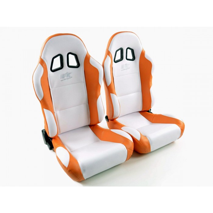 Слика на Спортски седишта комплет 2 бр. Miami еко кожа бели/портокалови FK Automotive FKRSE010061