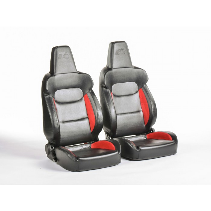 Слика на Спортски седишта комплет 2 бр. München еко кожа црни/црвени FK Automotive FKRSE18047 за  Dacia Sandero 2 1.5 dCi - 75 kоњи дизел