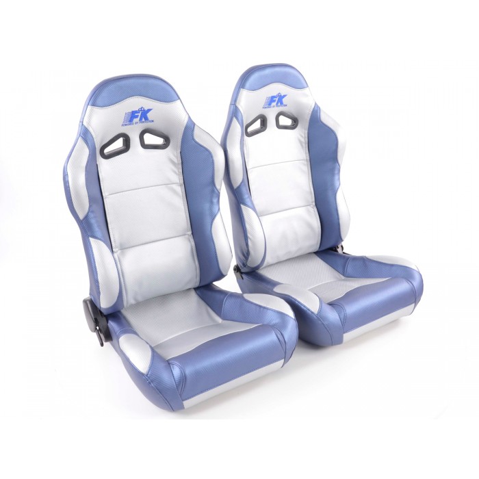 Слика на Спортски седишта комплет 2 бр. Spacelook Carbon еко кожа сиви/плави FK Automotive FKRSE801/802