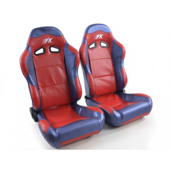 Слика на Спортски седишта комплет 2 бр. Spacelook Carbon еко кожа црвени /плави FK Automotive FKRSE811/812 за  BMW 3 Cabrio E46 323 Ci - 170 kоњи бензин