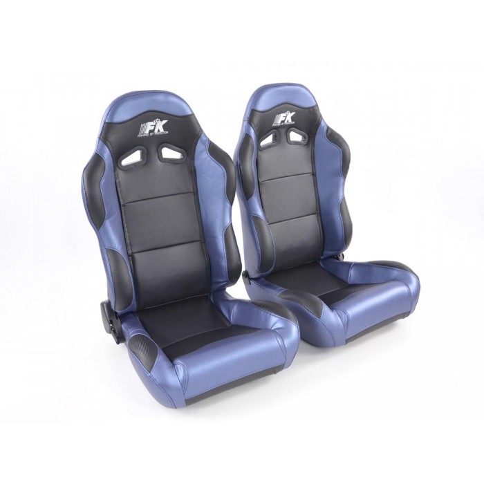 Слика на Спортски седишта комплет 2 бр. Spacelook Carbon еко кожа црни/плави FK Automotive FKRSE809/810 за  BMW X3 E83 2.0 i - 150 kоњи бензин